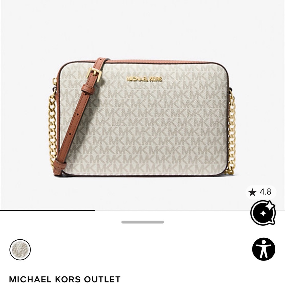 Michael Kors Cream Signature Crossbody with Brown Trim and Gold Hardware